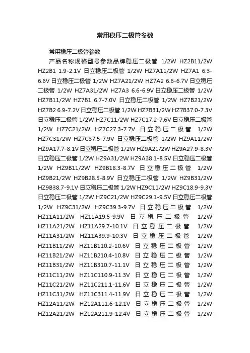常用稳压二极管参数