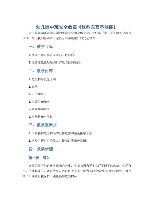 幼儿园中班安全教案《这些东西不能碰》