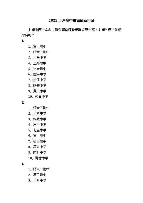 2022上海高中排名最新排名