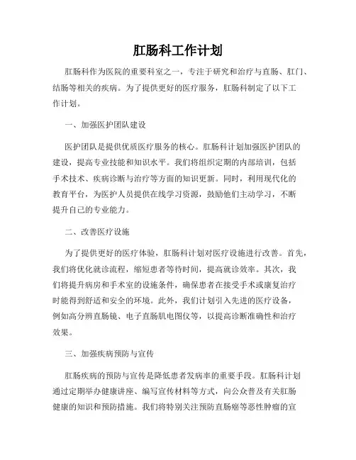 肛肠科工作计划