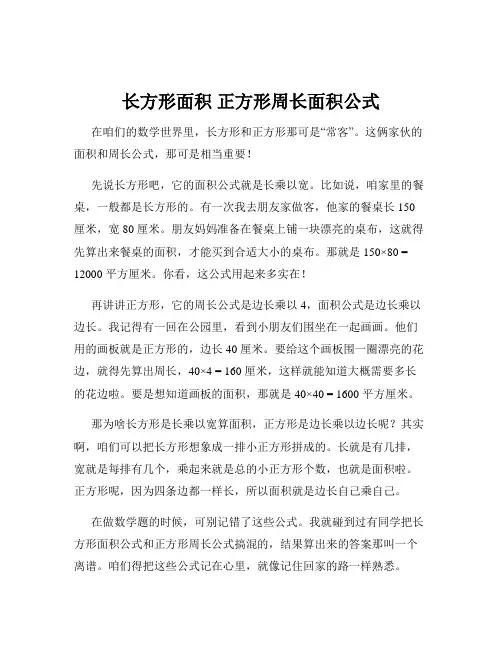 长方形面积 正方形周长面积公式