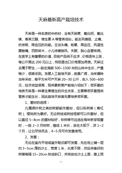 天麻最新高产栽培技术