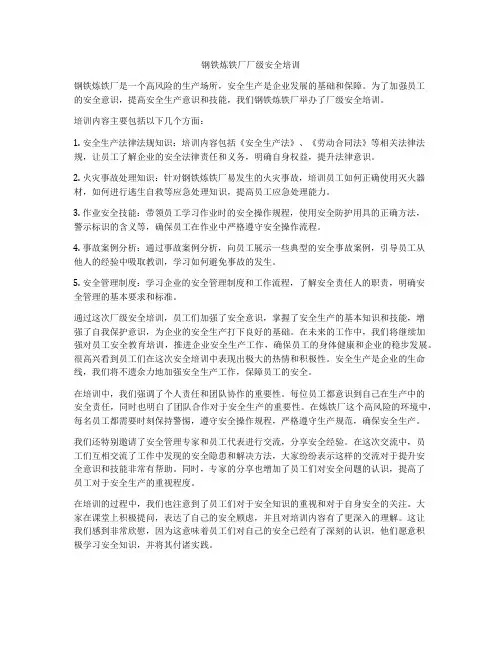 钢铁炼铁厂厂级安全培训