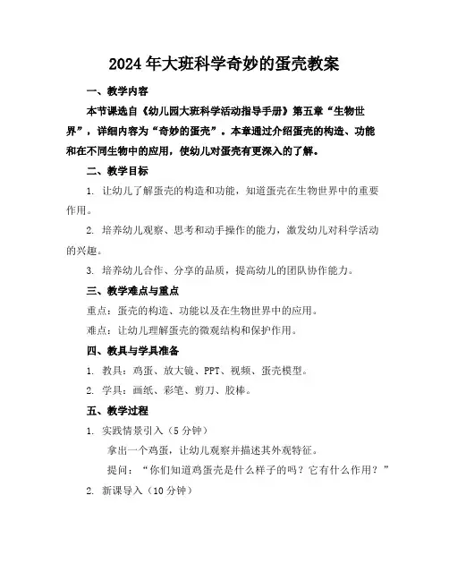 2024年大班科学奇妙的蛋壳教案