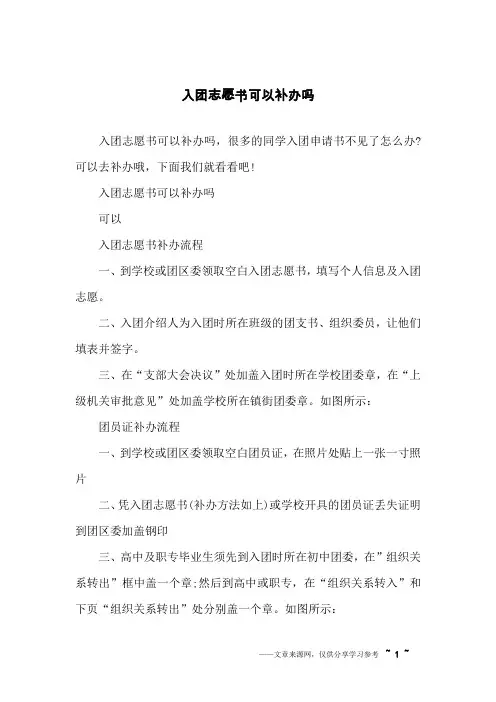 入团志愿书可以补办吗