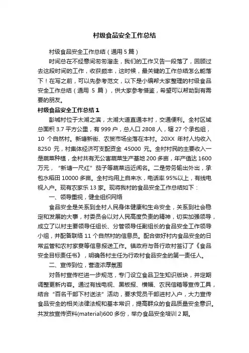 村级食品安全工作总结（通用5篇）