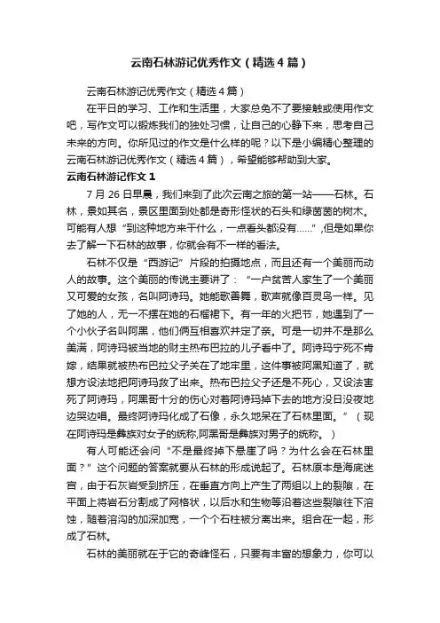 云南石林游记优秀作文（精选4篇）