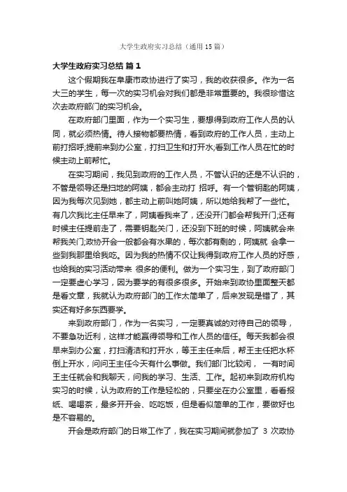 大学生政府实习总结（通用15篇）