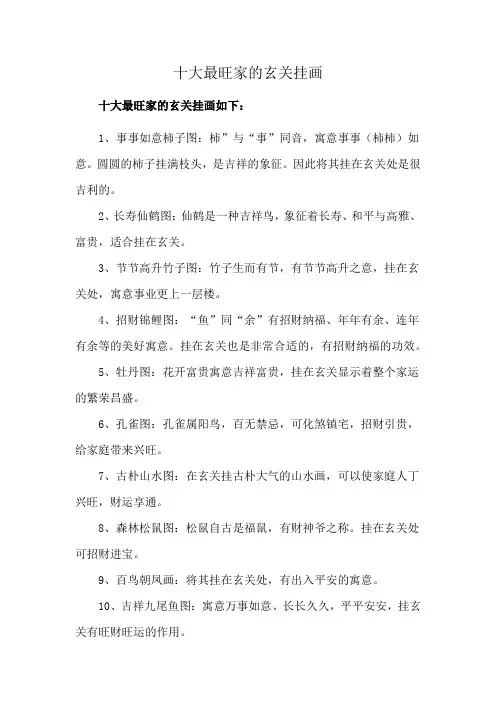 十大最旺家的玄关挂画