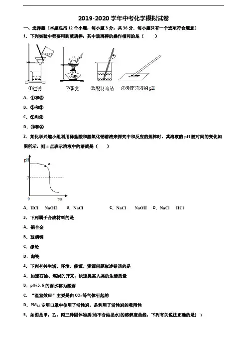 湖南省邵阳市2020年中考化学学业质量监测试题