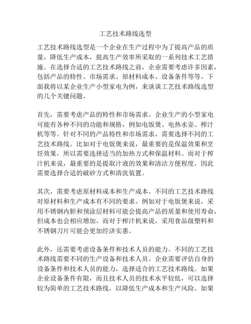 工艺技术路线选型