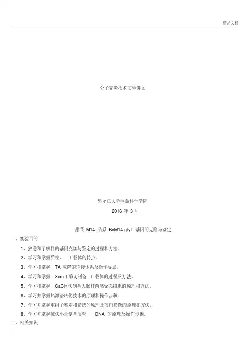 分子克隆技术实验讲义(最终版)