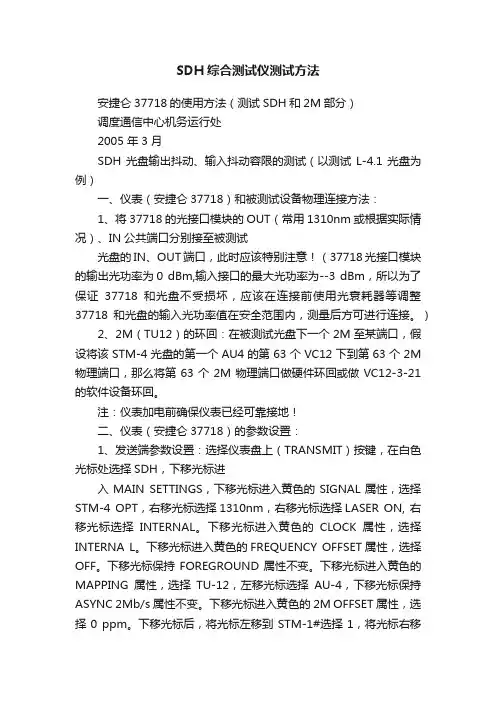 SDH综合测试仪测试方法