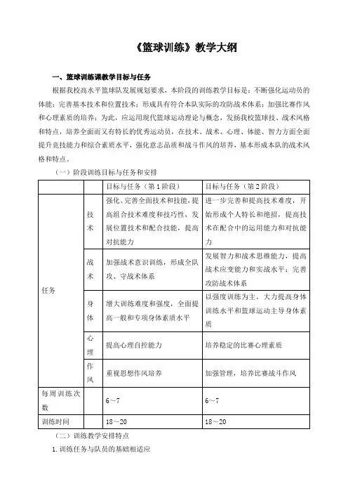 《篮球训练》教学大纲