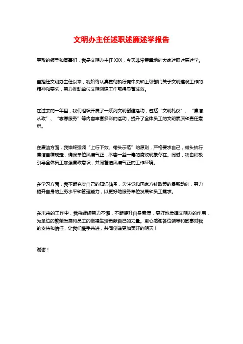 文明办主任述职述廉述学报告