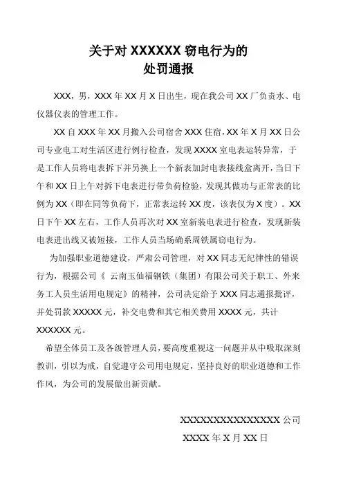 XXXXX关于对XXX厂XX窃电行为的 - 副本