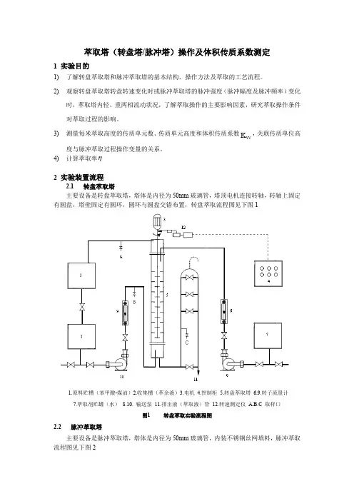 01萃取塔操作及体积传质系数测定