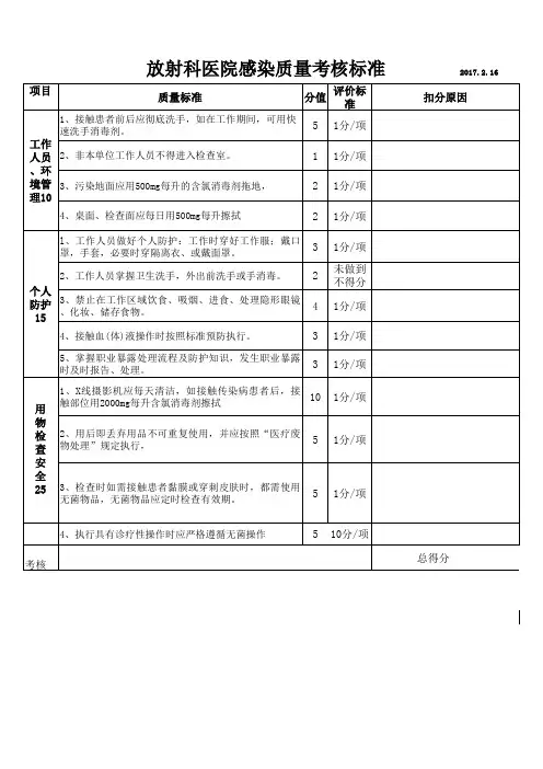 放射科医院感染考核标准1