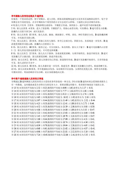 孕期B超数值对照表及其他B超知识