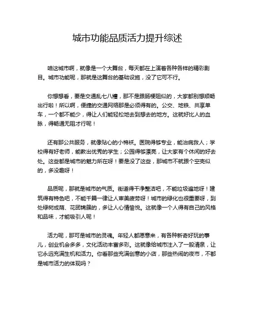 城市功能品质活力提升综述