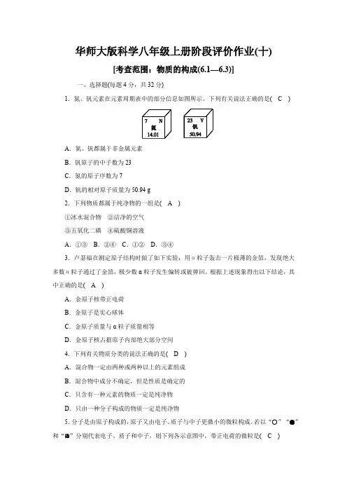华师大版科学八年级上册阶段评价作业(十)(答案版)