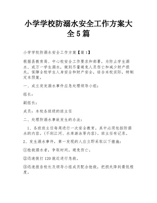 小学学校防溺水安全工作方案大全5篇