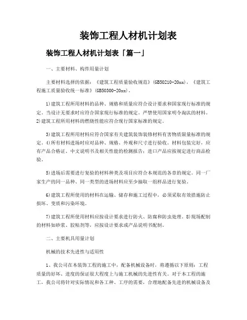 装饰工程人材机计划表