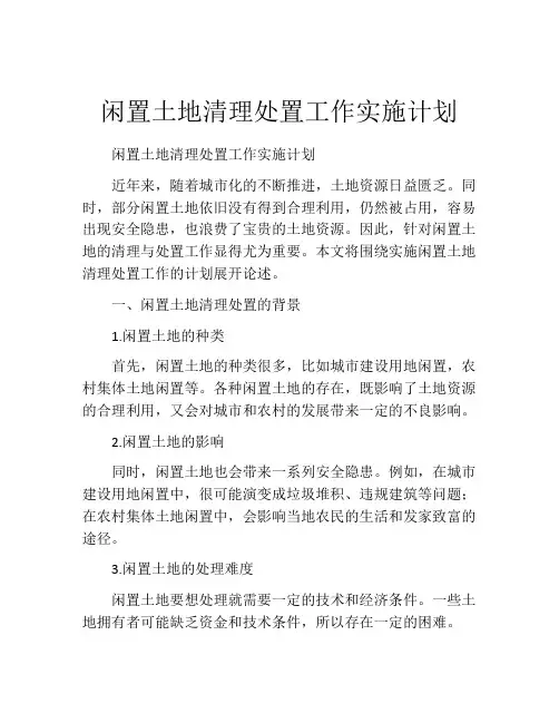 闲置土地清理处置工作实施计划