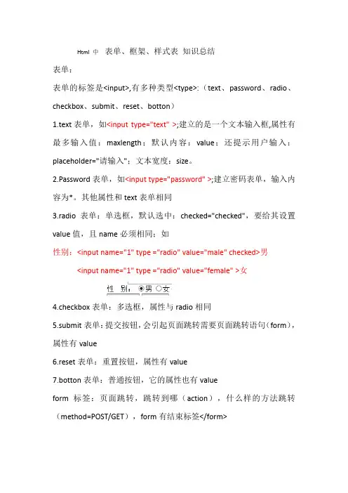 Html 中  表单、框架、样式表 知识总结