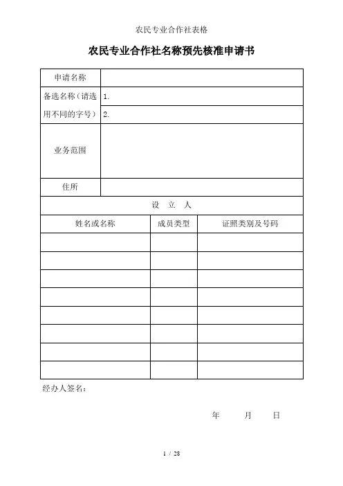 农民专业合作社表格