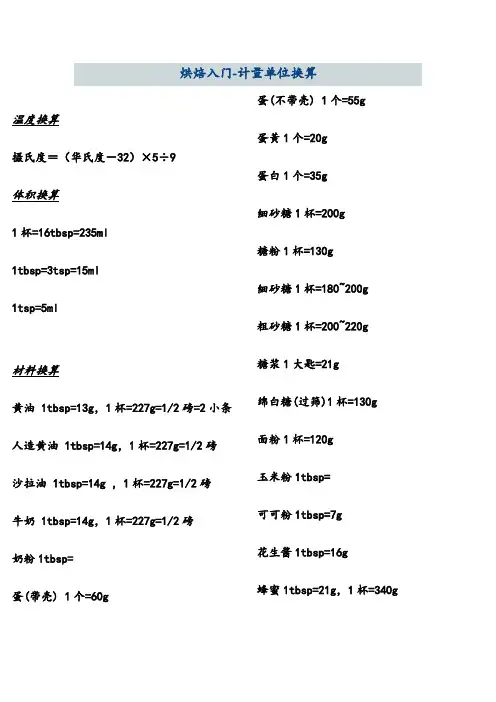 烘焙计量换算表