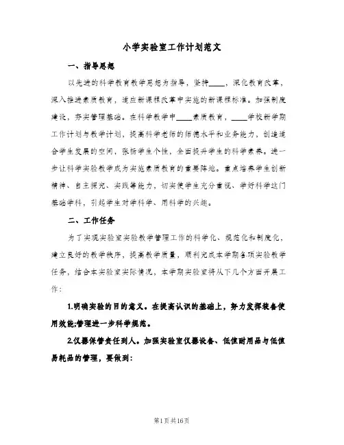 小学实验室工作计划范文（四篇）