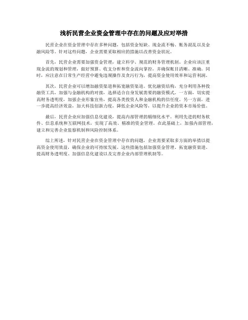浅析民营企业资金管理中存在的问题及应对举措