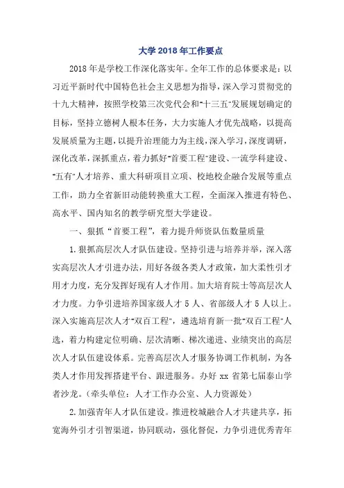 大学2018年工作要点