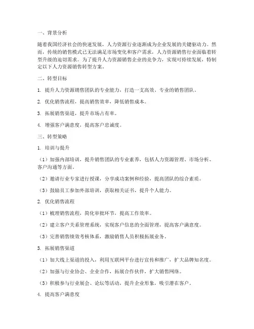 人力资源销售转型方案