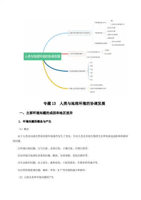 高考地理一轮复习知识点思维导图+学霸笔记专题13  人类与地理环境的协调发展