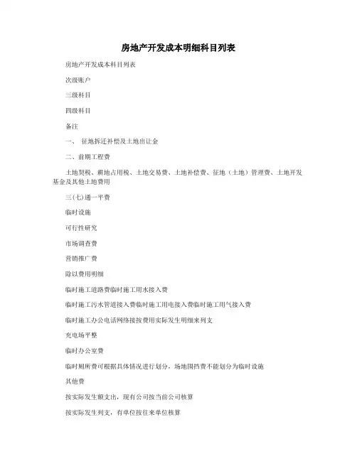 房地产开发成本明细科目列表