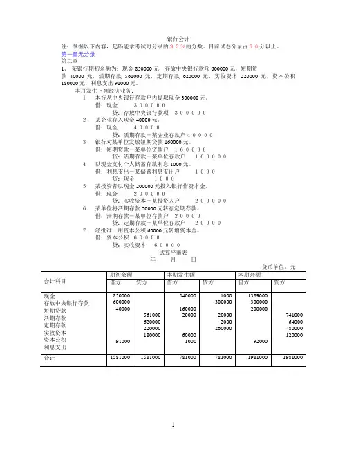 银行业务会计分录