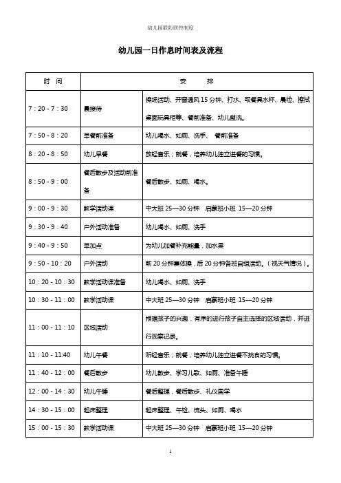 幼儿园一日作息时间表