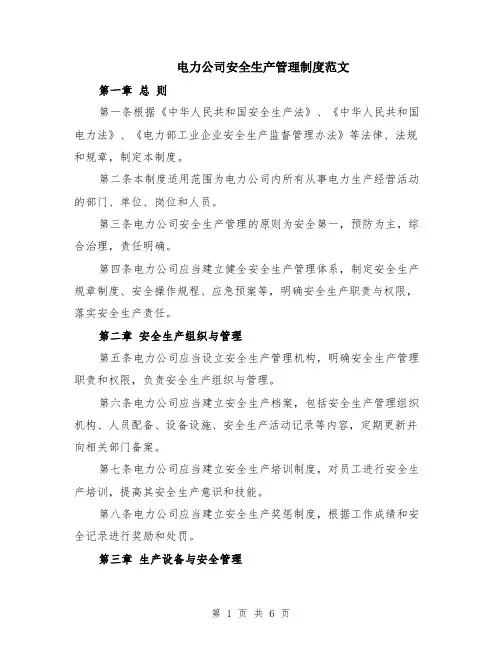 电力公司安全生产管理制度范文（二篇）