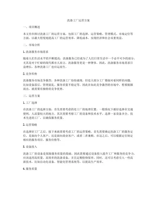 洗涤工厂运营方案