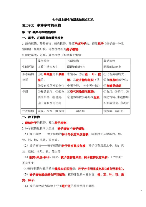 七年级人教版生物上册知识点