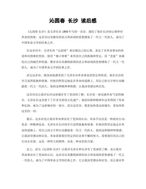 沁园春 长沙 读后感