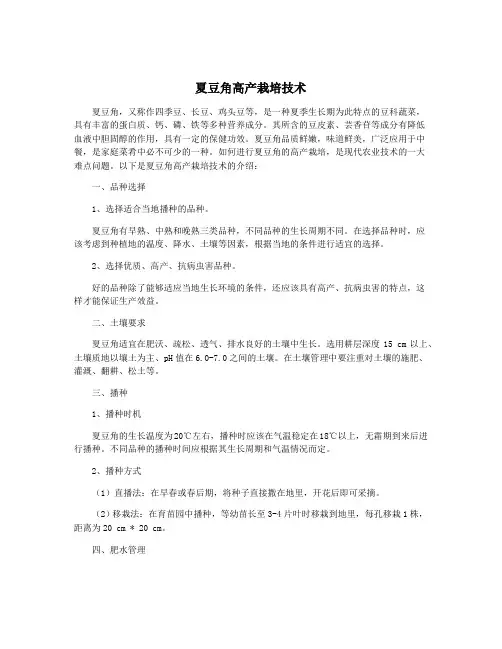 夏豆角高产栽培技术