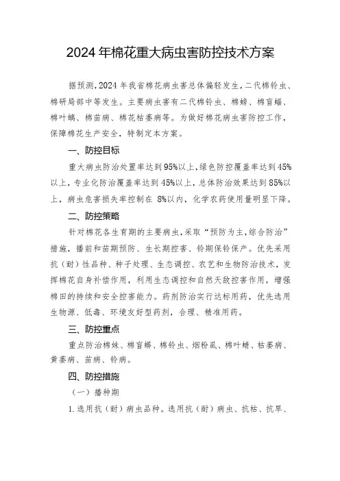 2024年棉花重大病虫害防控技术方案