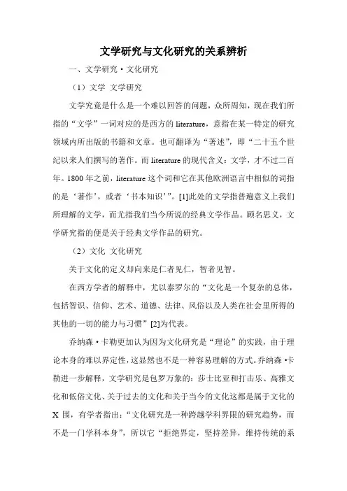 文学研究与文化研究的关系辨析
