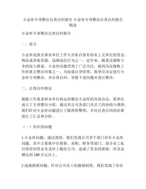 小金库专项整治自查自纠报告 小金库专项整治自查自纠报告精选