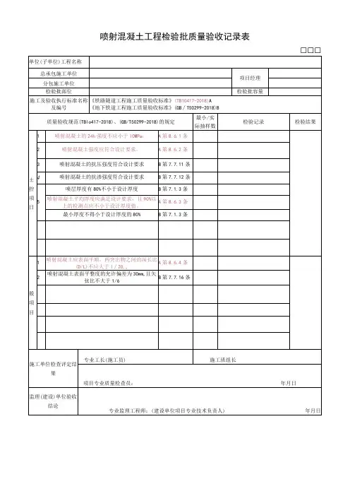 喷射混凝土工程检验批质量验收记录表