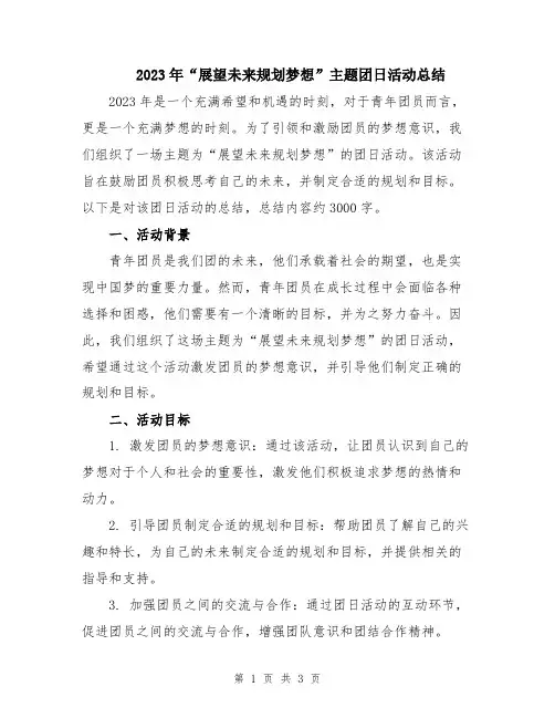 2023年“展望未来规划梦想”主题团日活动总结