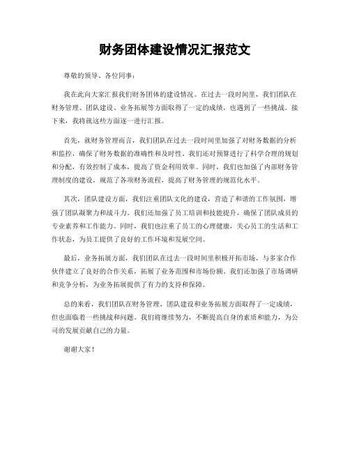 财务团体建设情况汇报范文
